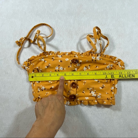 Xhiliration Cropped Top Swim Top Mustard Small floral Print Ruffled biki… - Picture 9 of 11